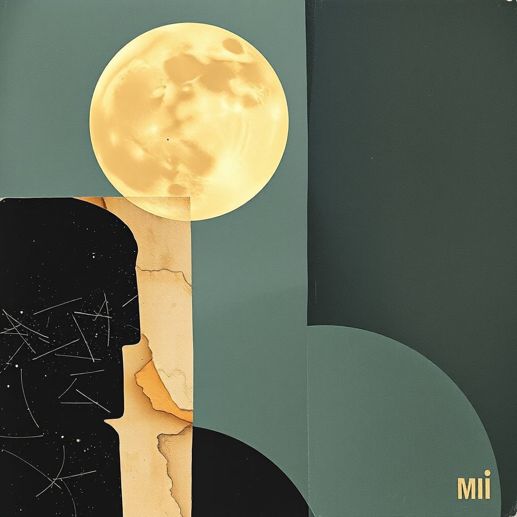 The Moon Falls: Minimalist Art Collage