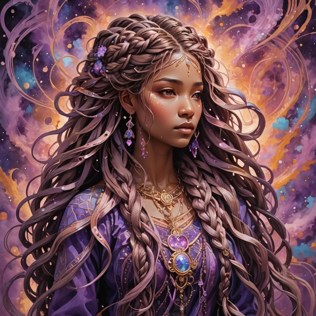 Braided Figure with Paint Drops in Detailed Matte Painting
