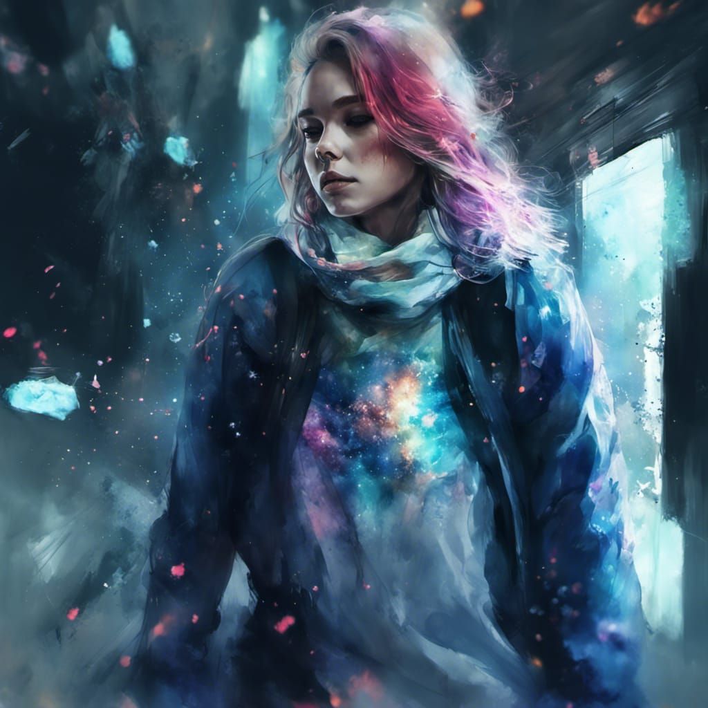 Galactic Portrait of a Girl, Digital Watercolour