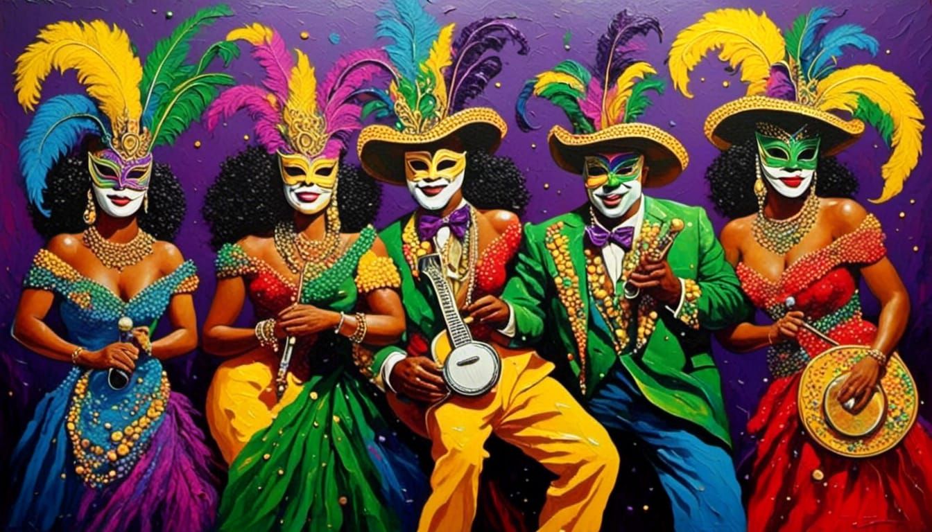 New Orleans Mardi Gras Zydeco in Retro Style