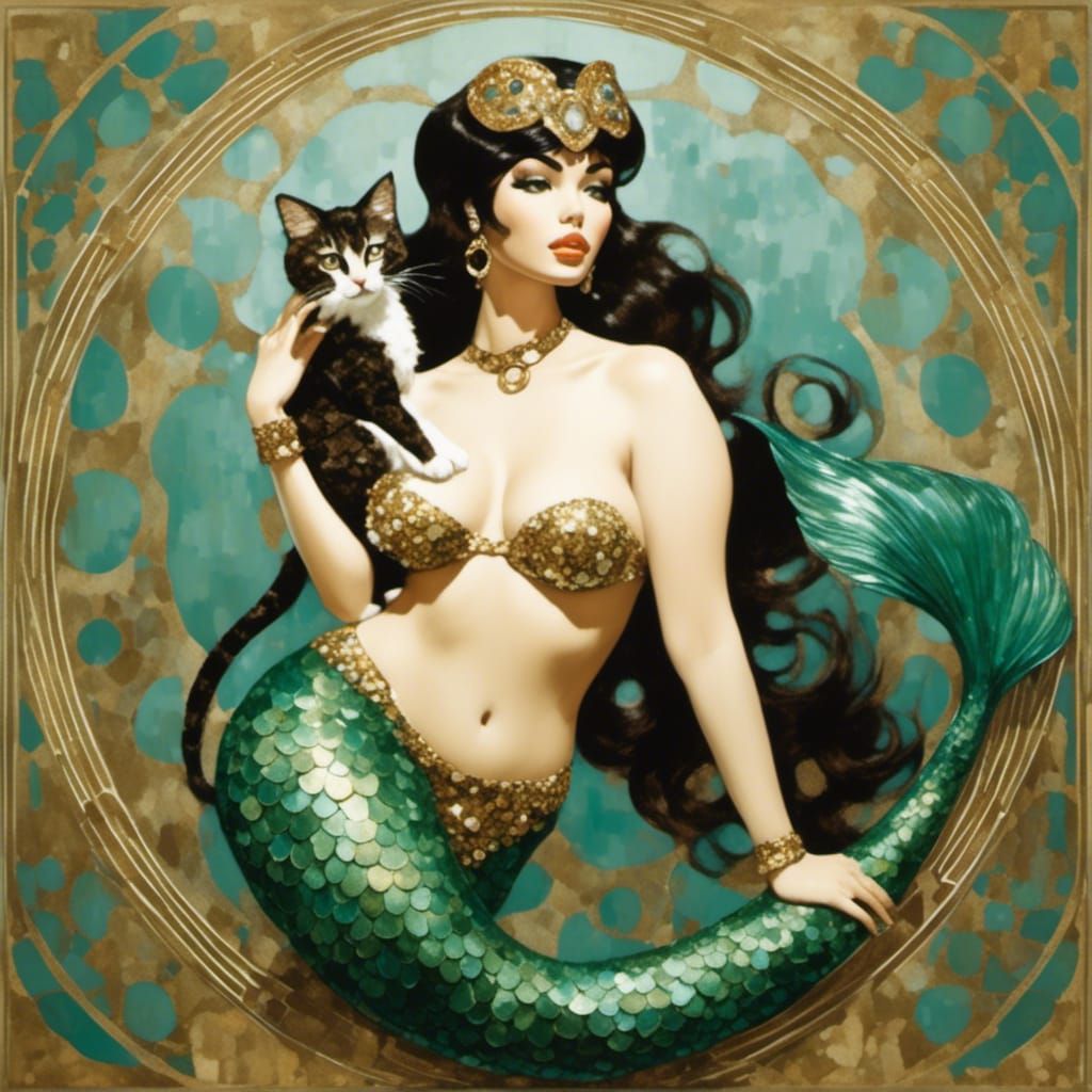 Photorealistic Mermaid Holding a Cat