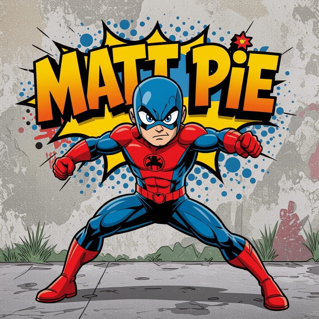 Cartoon Superhero Action Pose in Graffiti Style