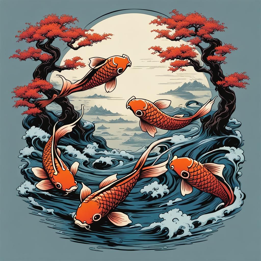 Koi Bonsai Japanese Art T-Shirt Design