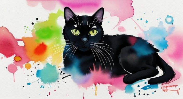 Vibrant Watercolor Cat in Abstract Wonderland