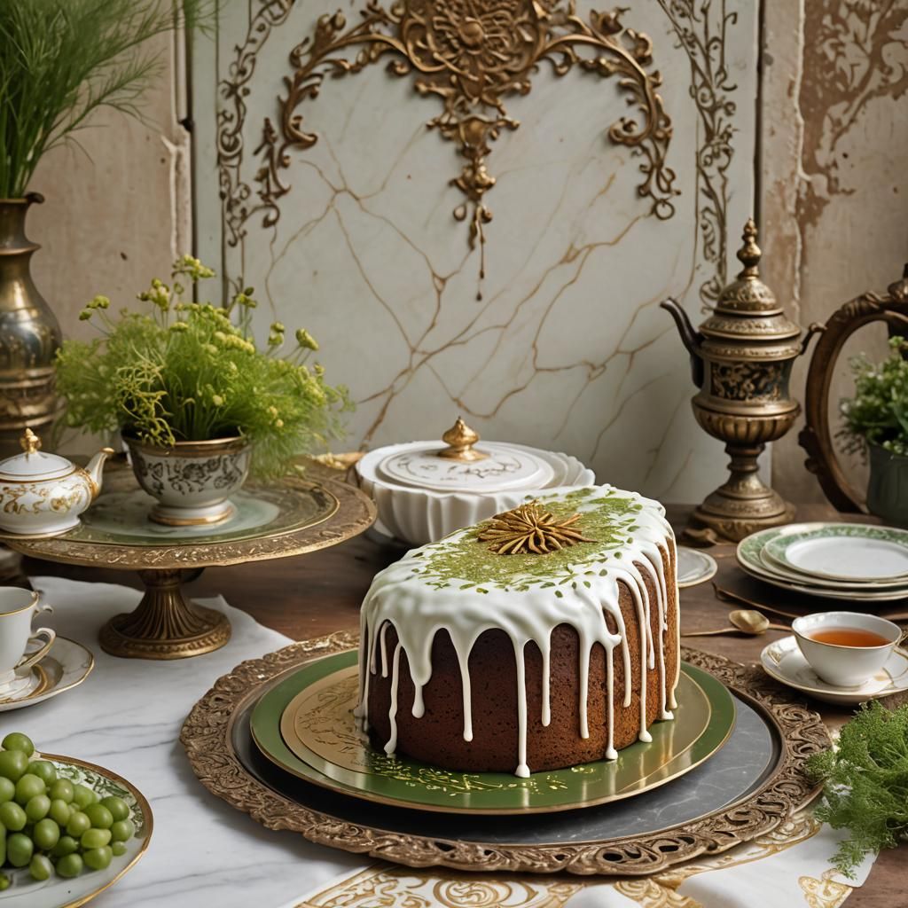 Overflowing Cake in English Teahouse: Digital Painting