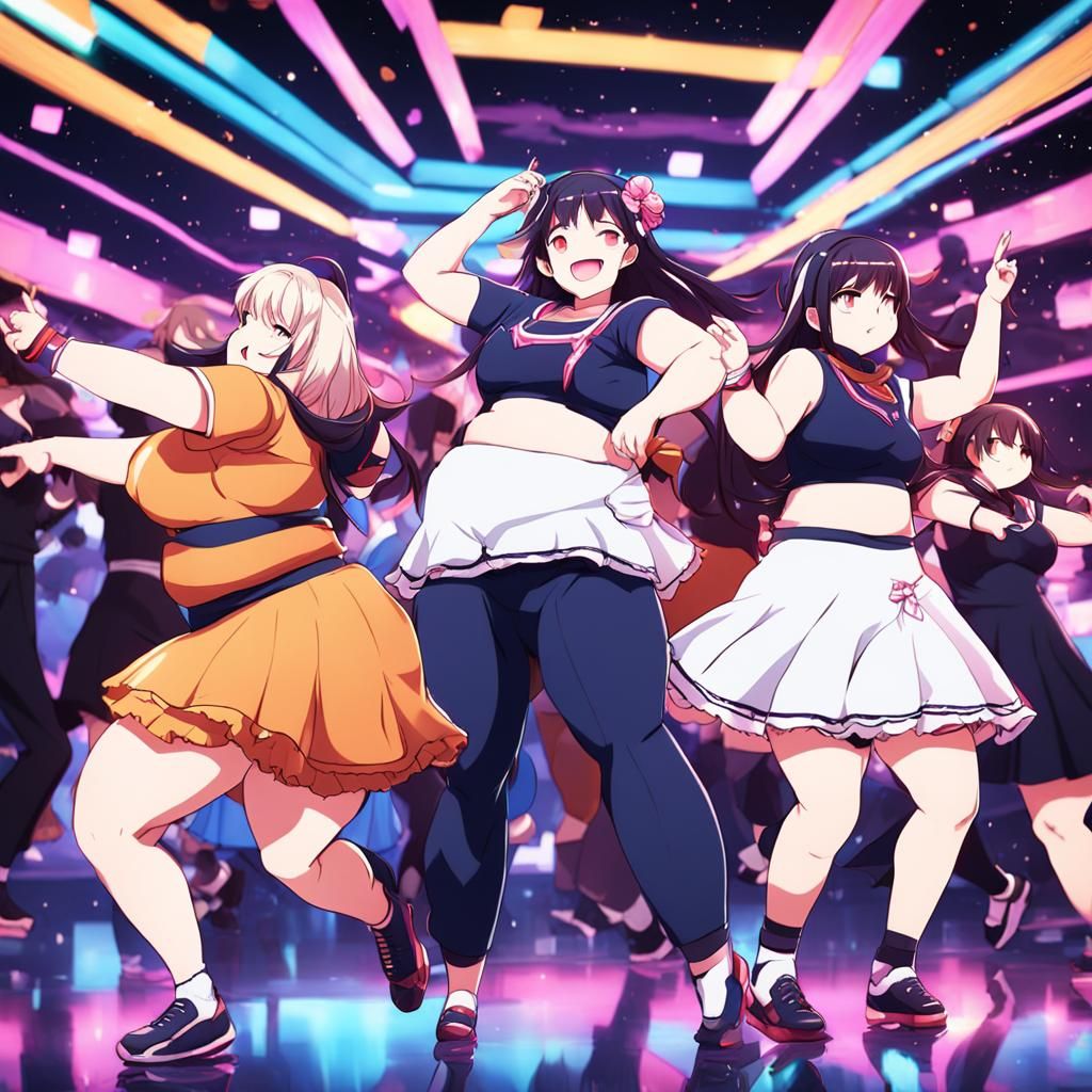 Anime-Style BBW Dance Party Illustration