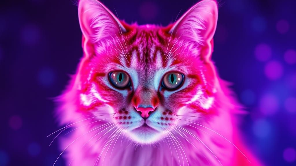Majestic Cat Dissolves into Vibrant Particles