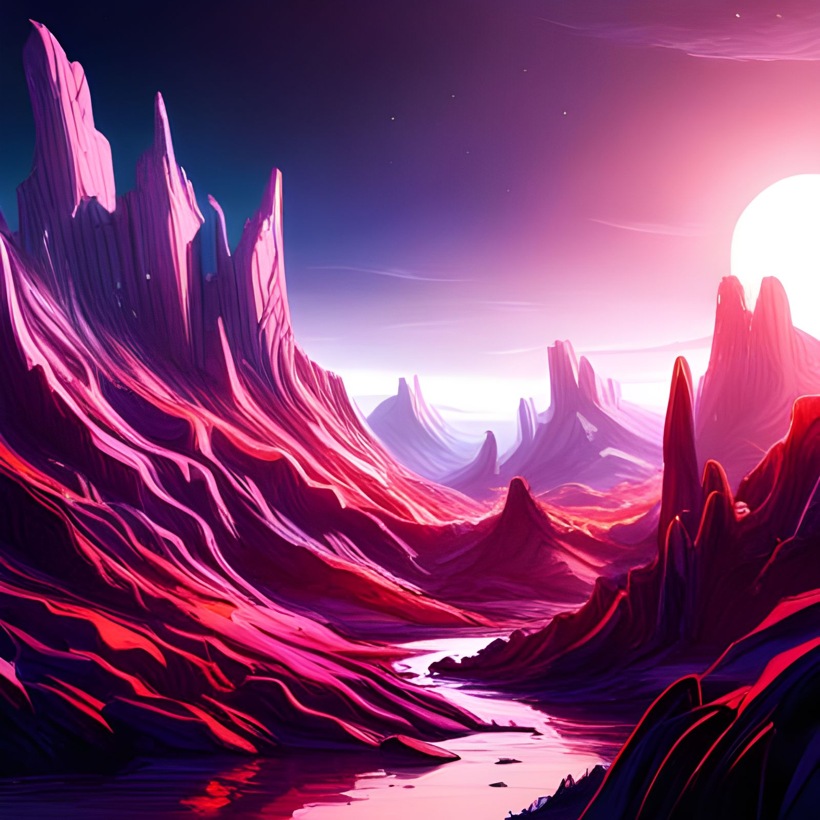 Surreal Cosmic Landscape with Parallax Rendering