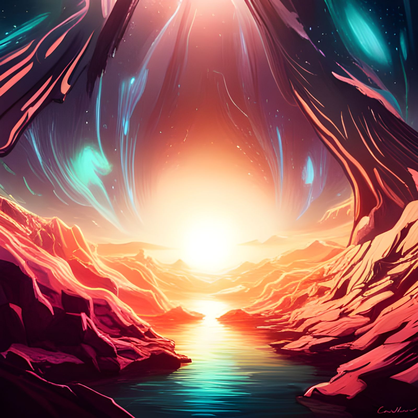 Surreal Cosmic Landscape in Digital Art Style