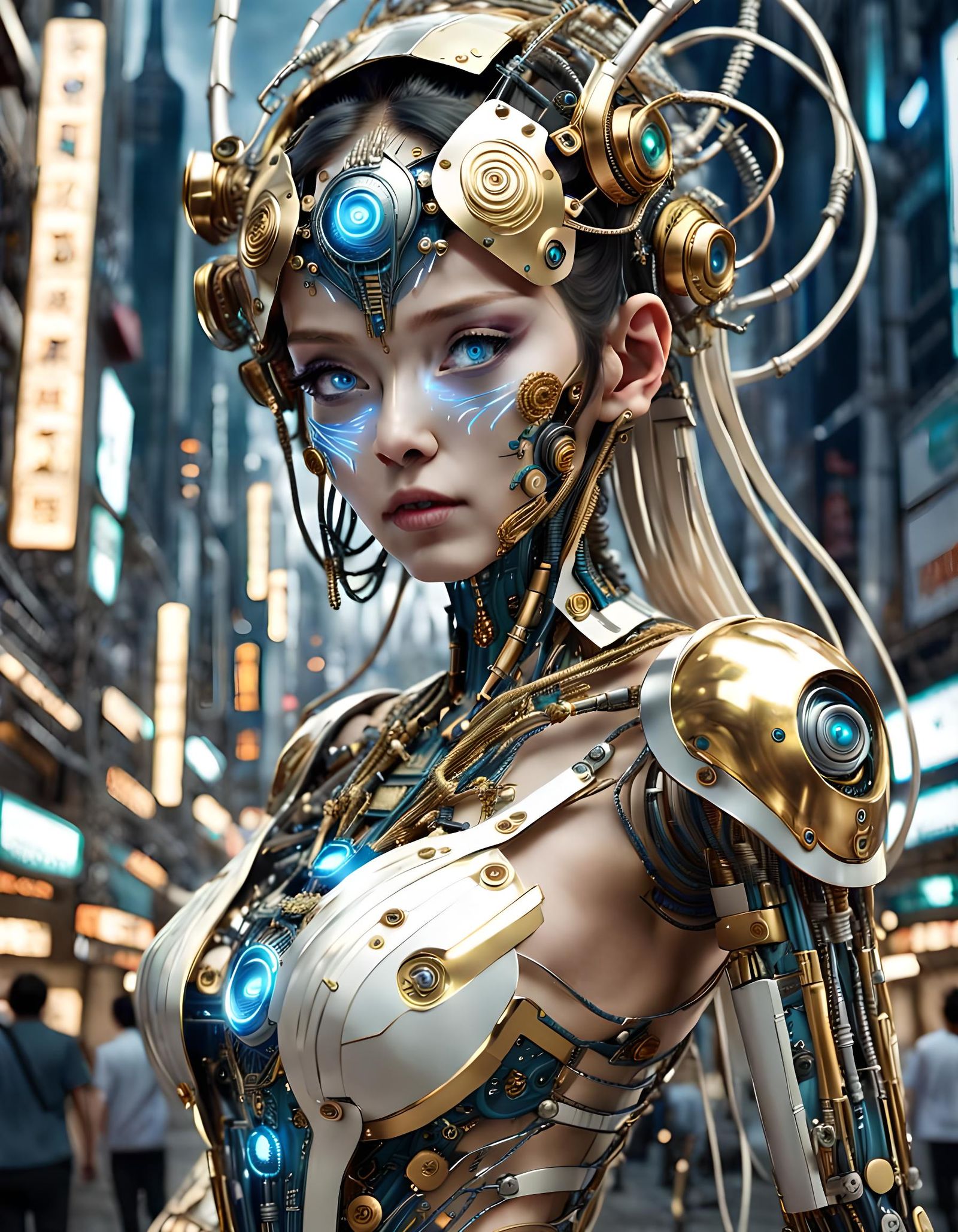 Biopunk Anime Woman Fighting Robot in Wired City