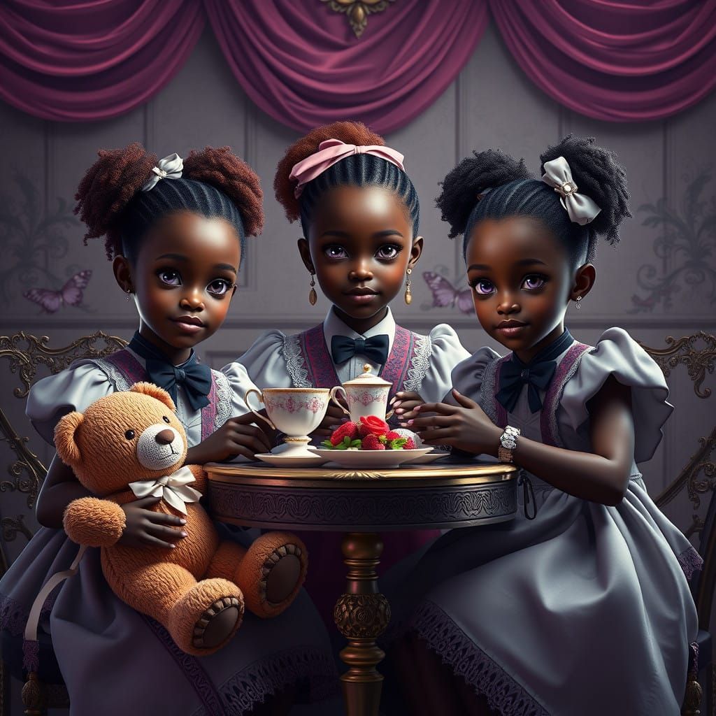 Ebony Triplet Sisters Host Elegant Fantasy Tea Party with Ad...