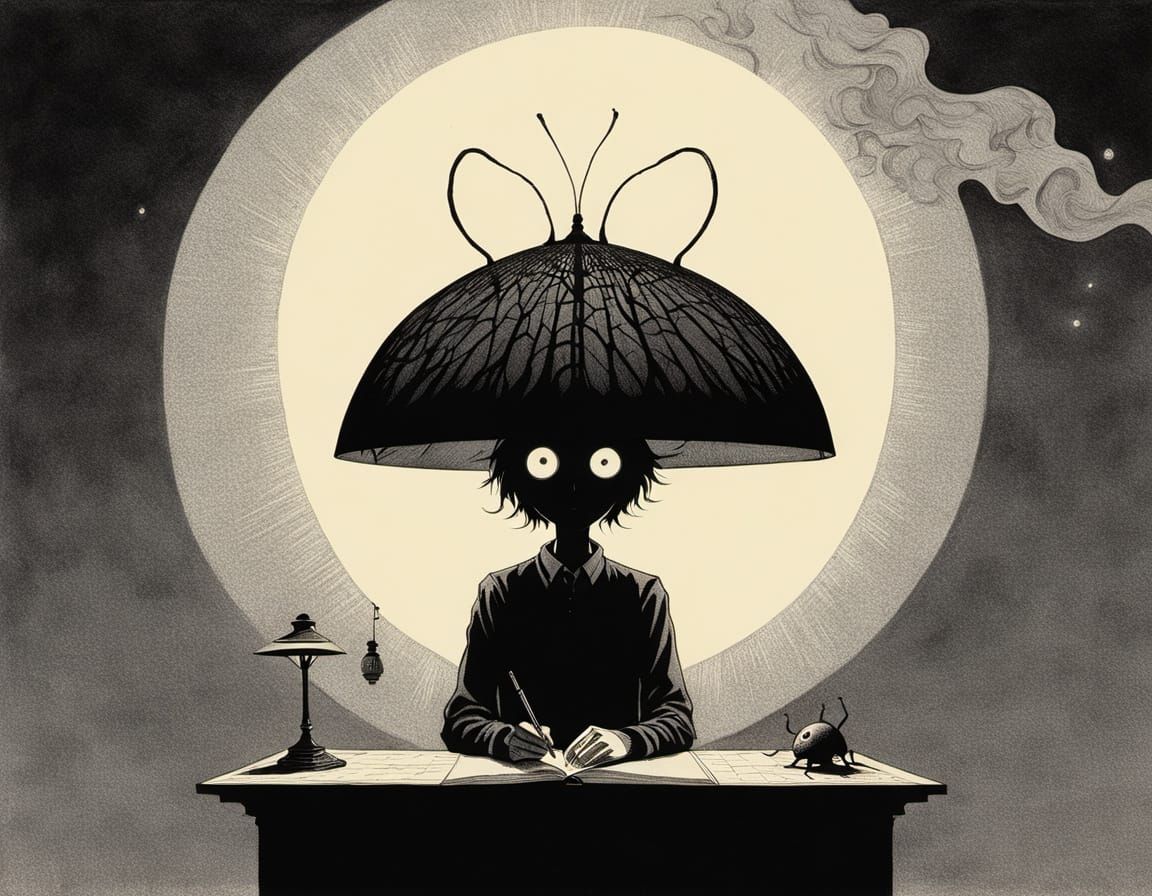 Eerie Manga Scene: Teenager and Shadow Lamp