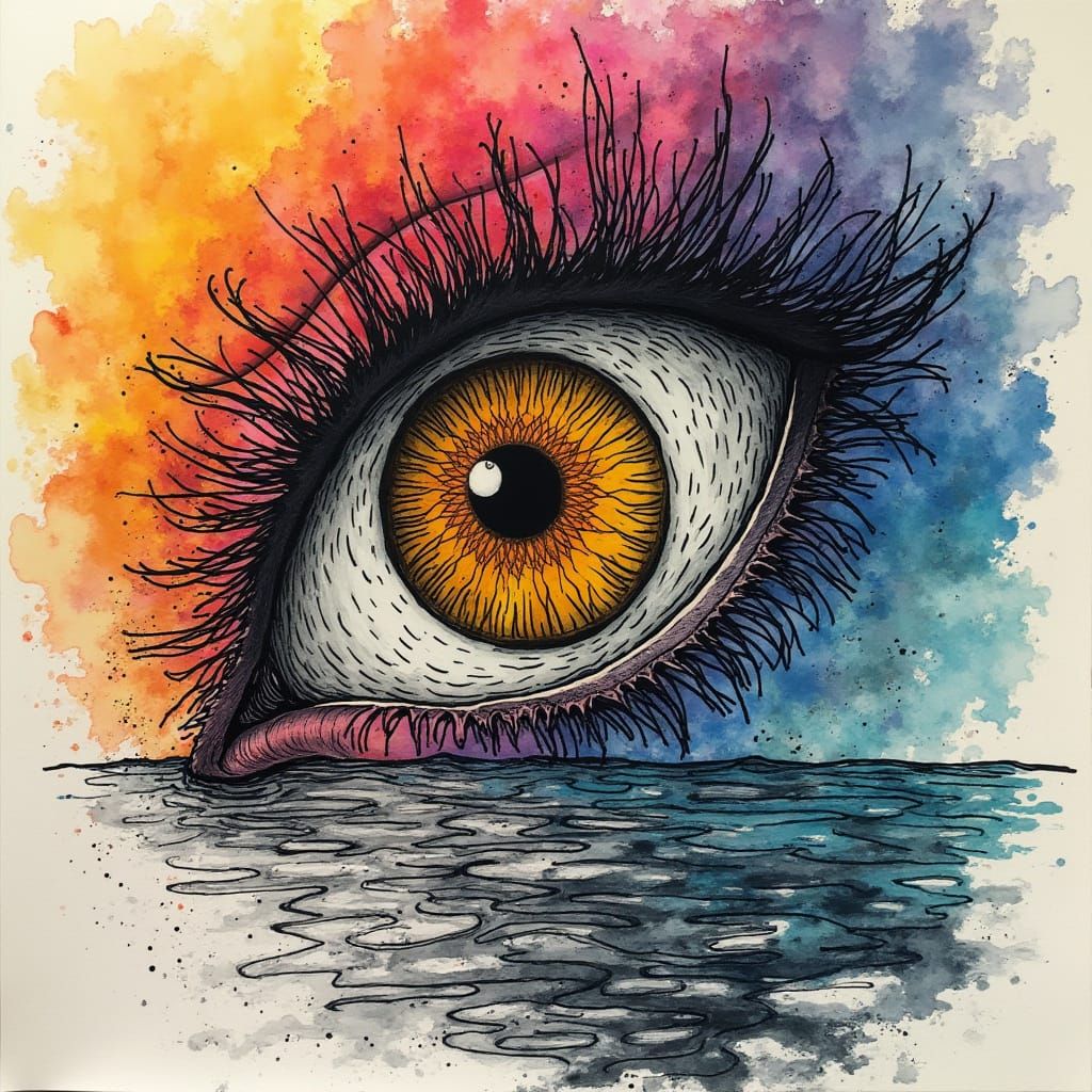 Abstract Surrealist Op-Art with Ink Lines