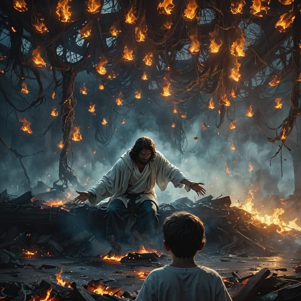 Jesus Saves a Child from Hell, Digital Art