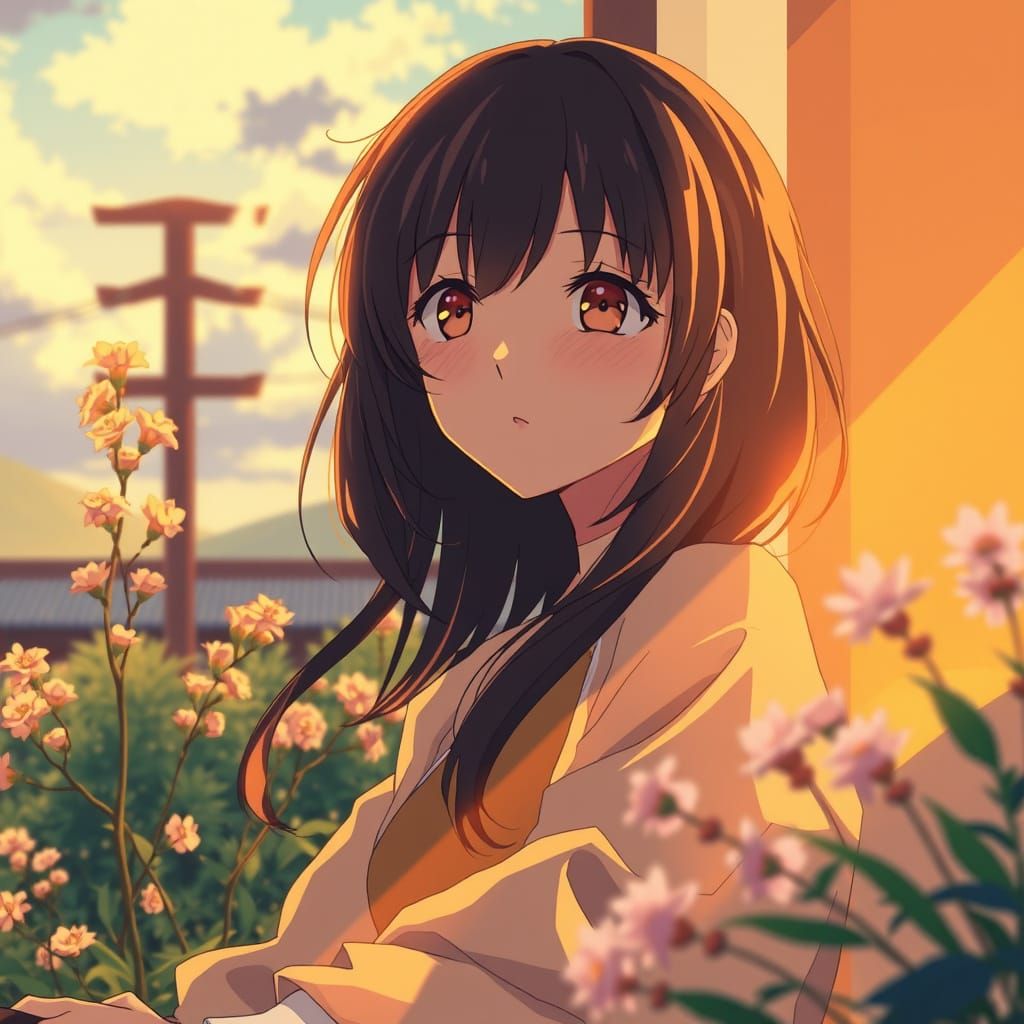 Serenely Composed Anime Scene in Vibrant Studio Trigger Styl...