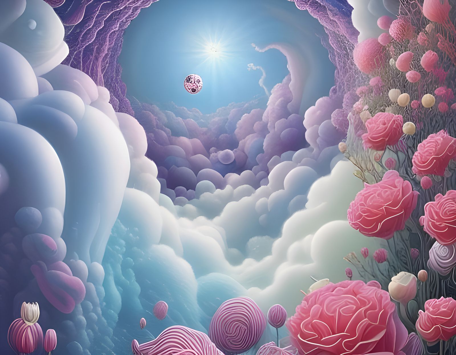 Floral Sea on White Clouds in Fantasy Style