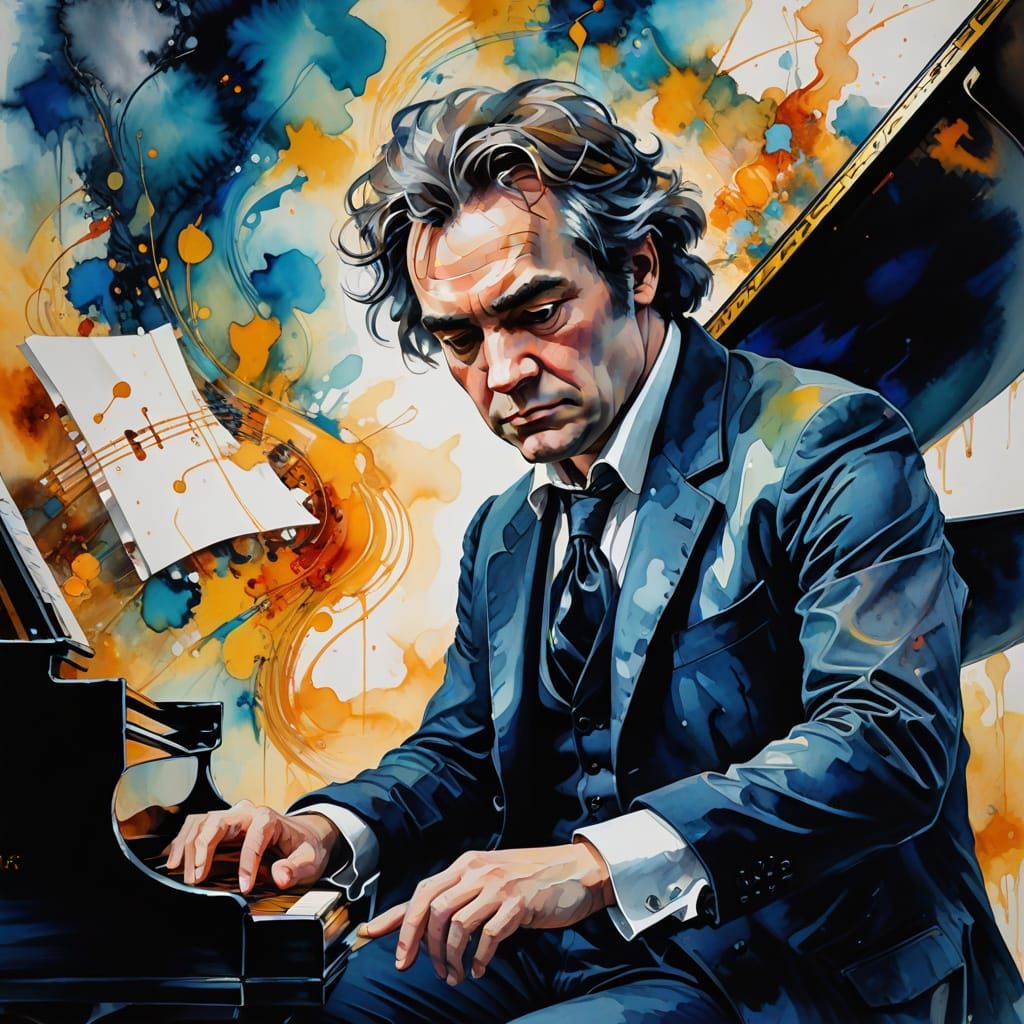 Beethoven's Ninth Symphony: Surreal Watercolor and Oil Portr...