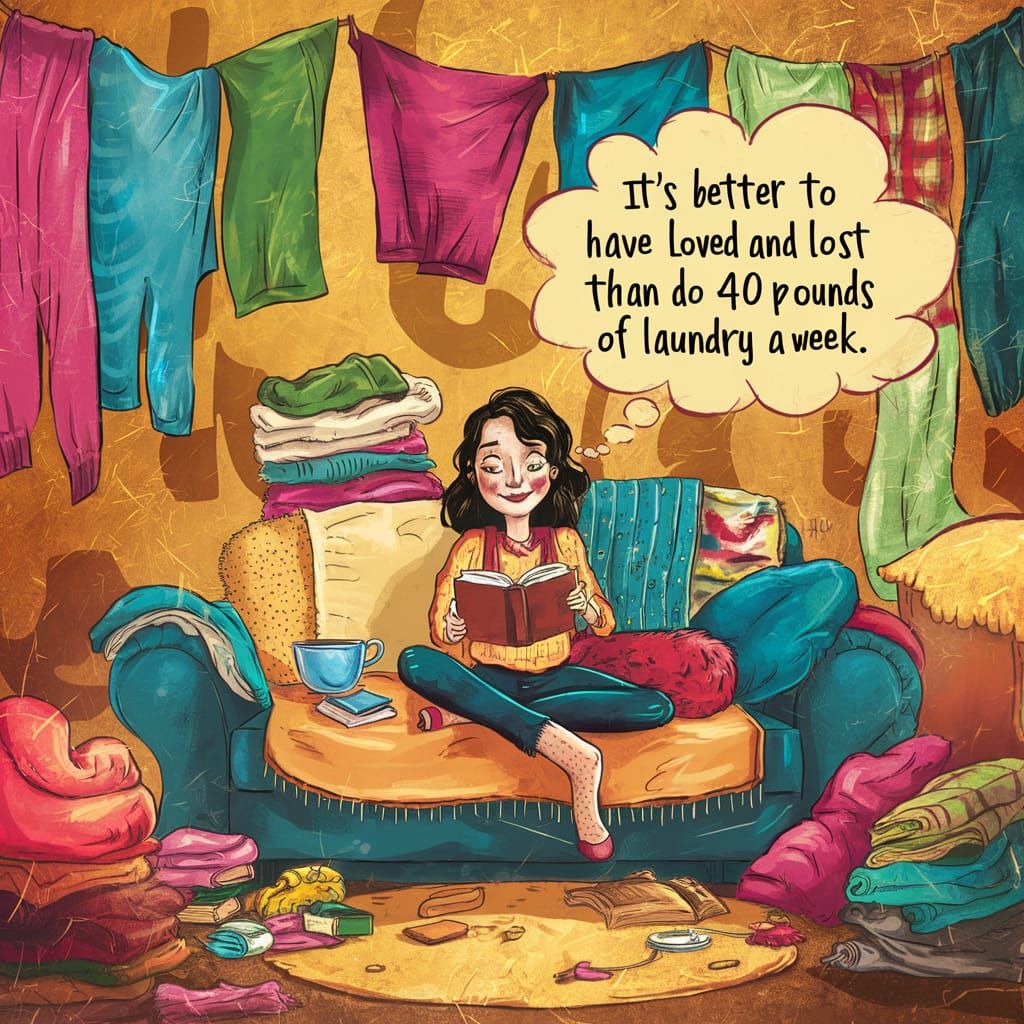 Cozy Laundry Day: A Woman's Quirky Illustration