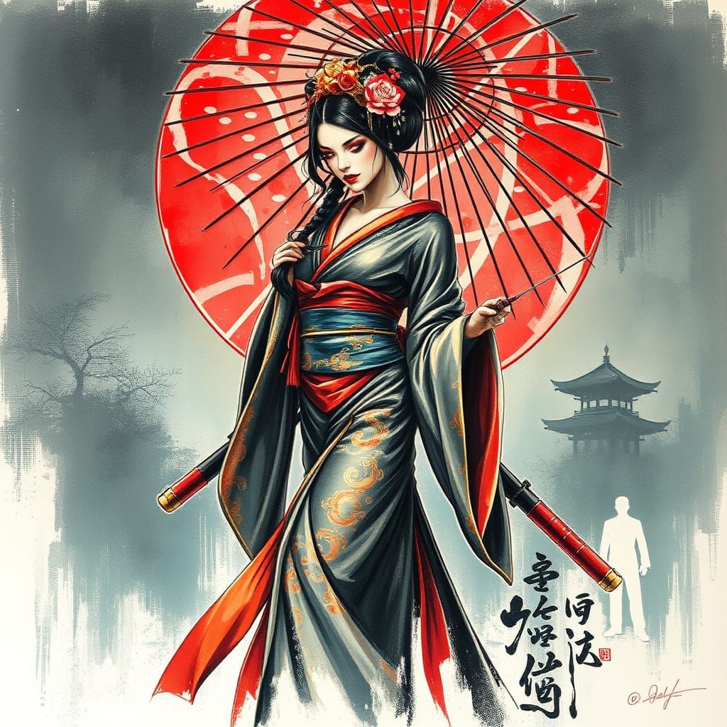 Geisha Rogue: A Cinematic Oil Pastel Portrait