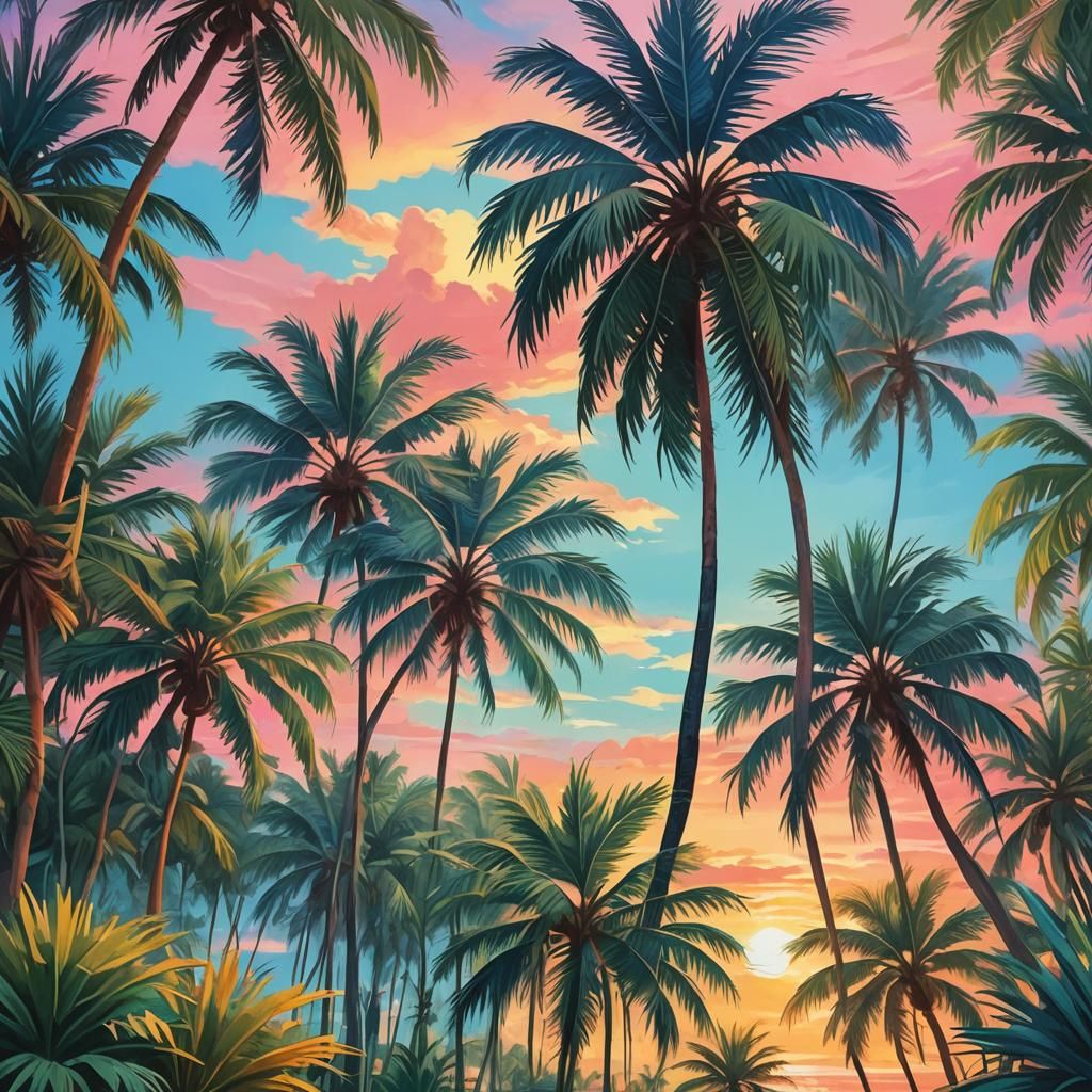 Tropical Paradise: Blue and Pink Palm Trees