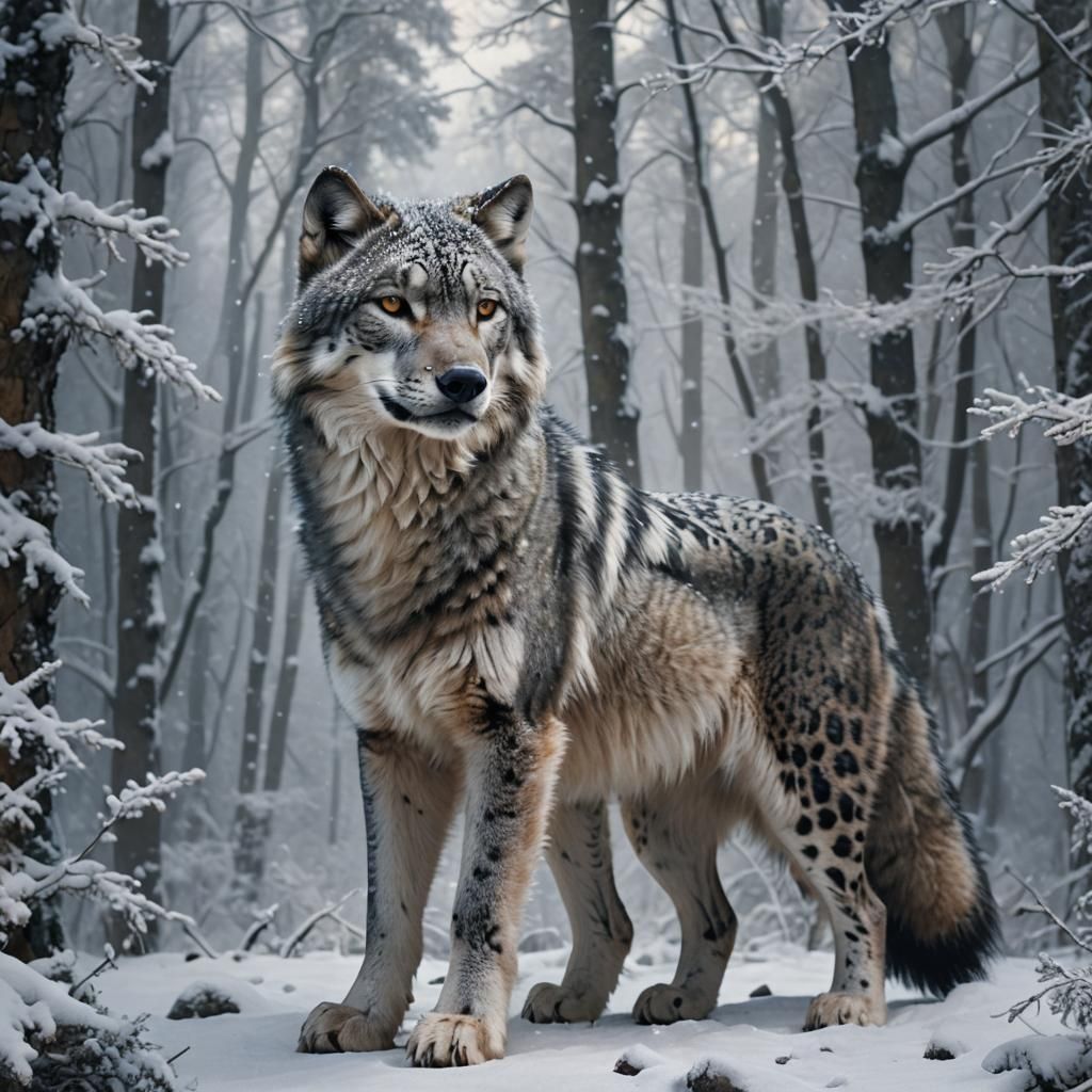 Wolf and Snow Leopard Hybrid in Matte Painting