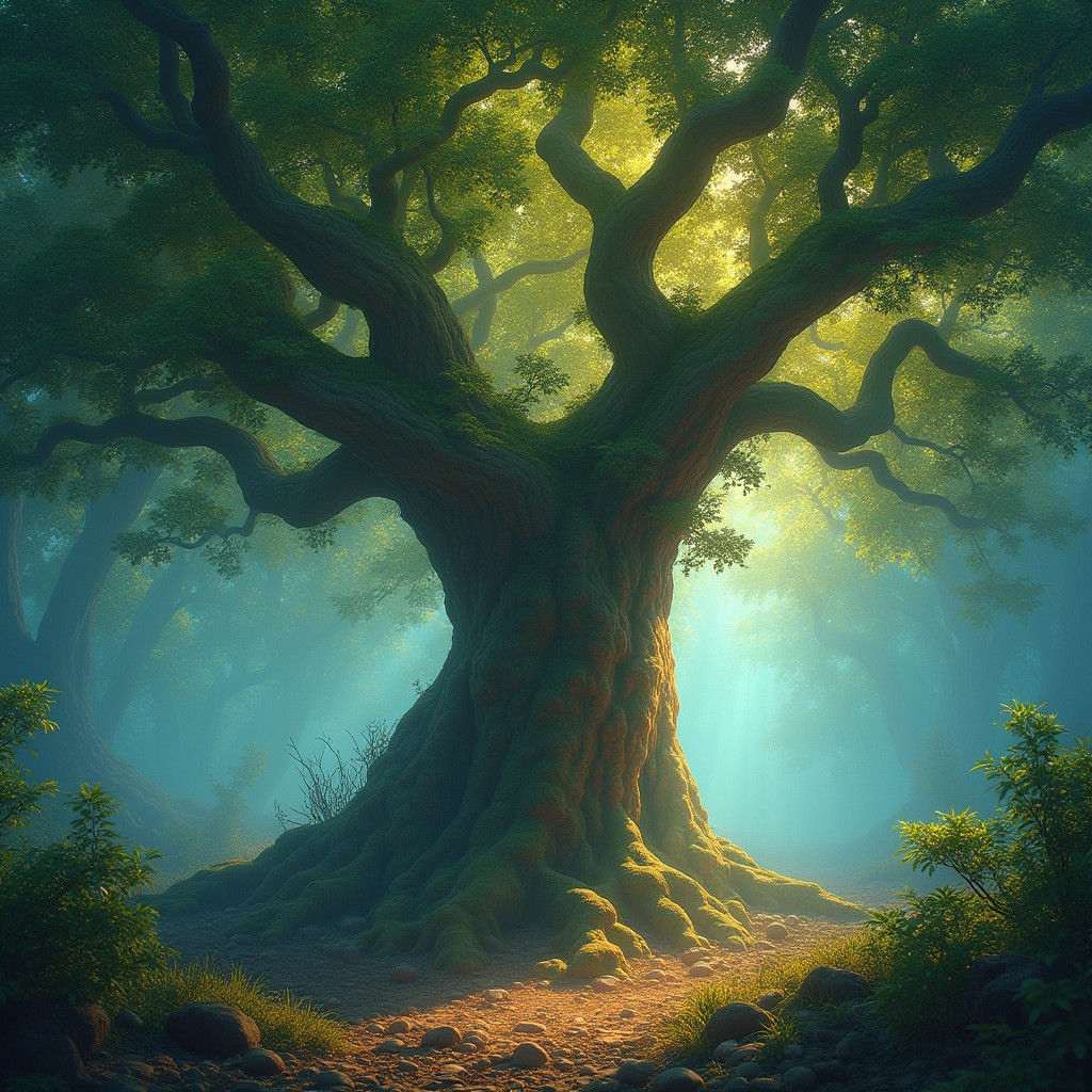 Majestic Tree's Vital Energy in Matte Painting Style