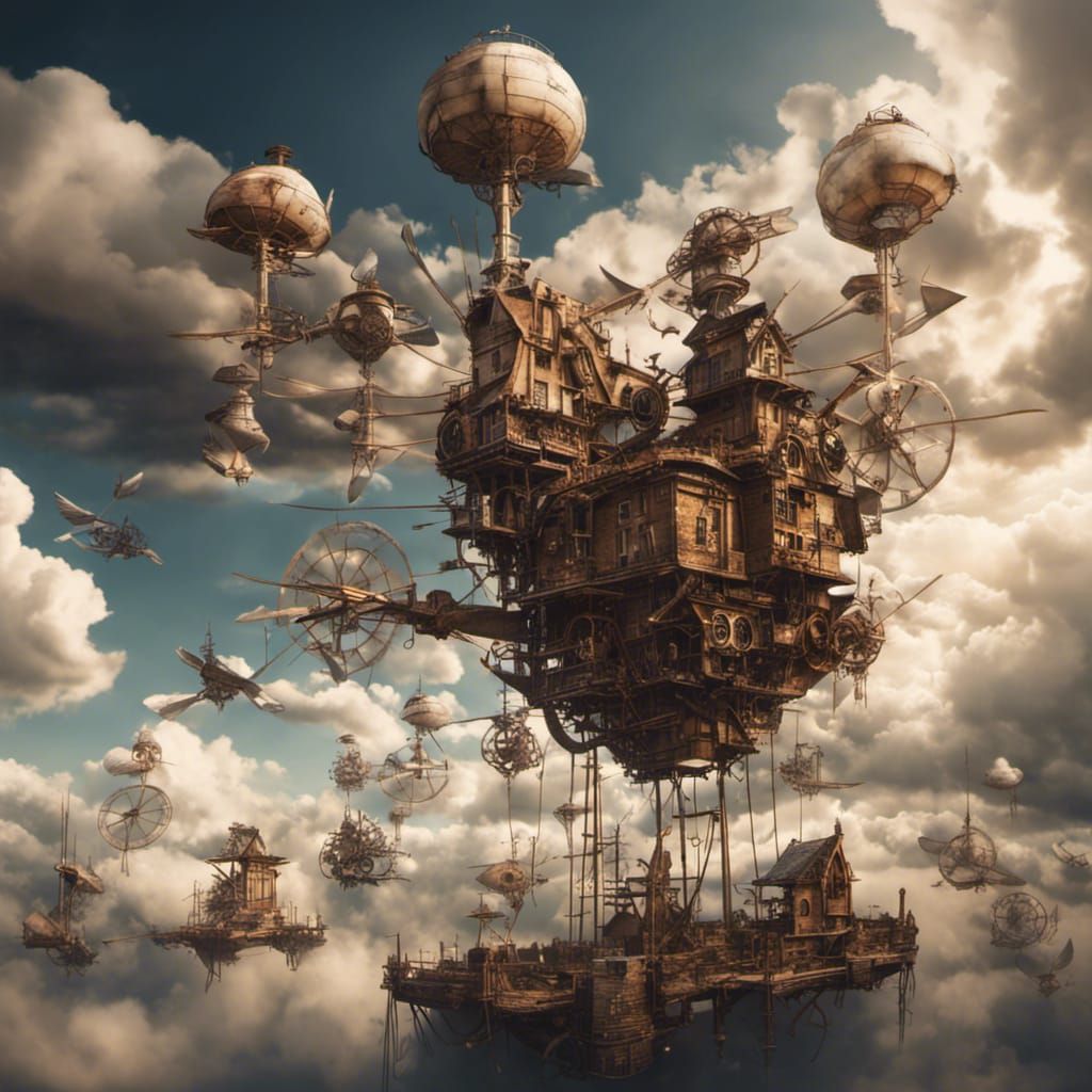Steampunk City Floating on a Cloud