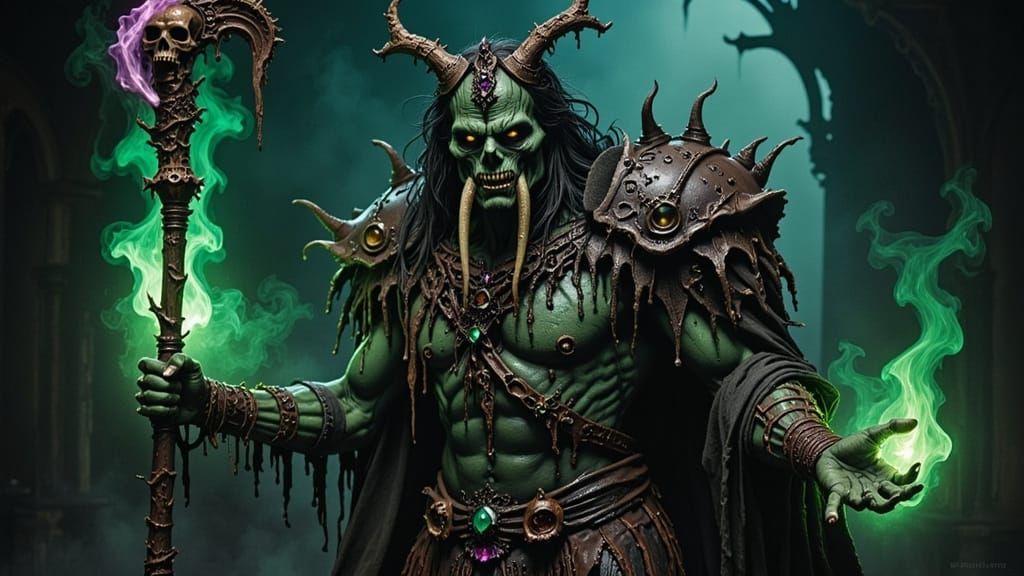 Powerful Orc Mage With Glowing Runes and Elemental Magic