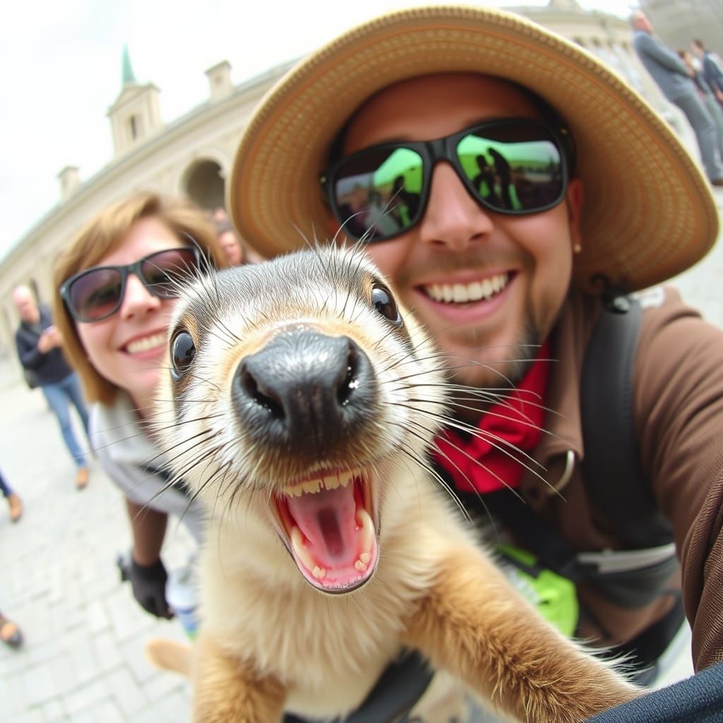 Weasel Photobombs Tourist Selfie