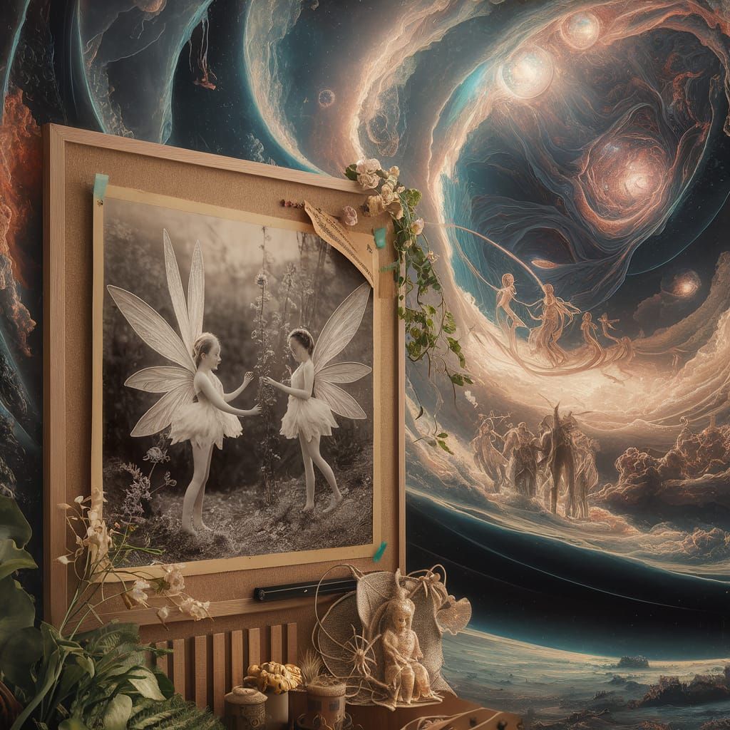 Fairies in Astral Realm: Vintage Holographic Art