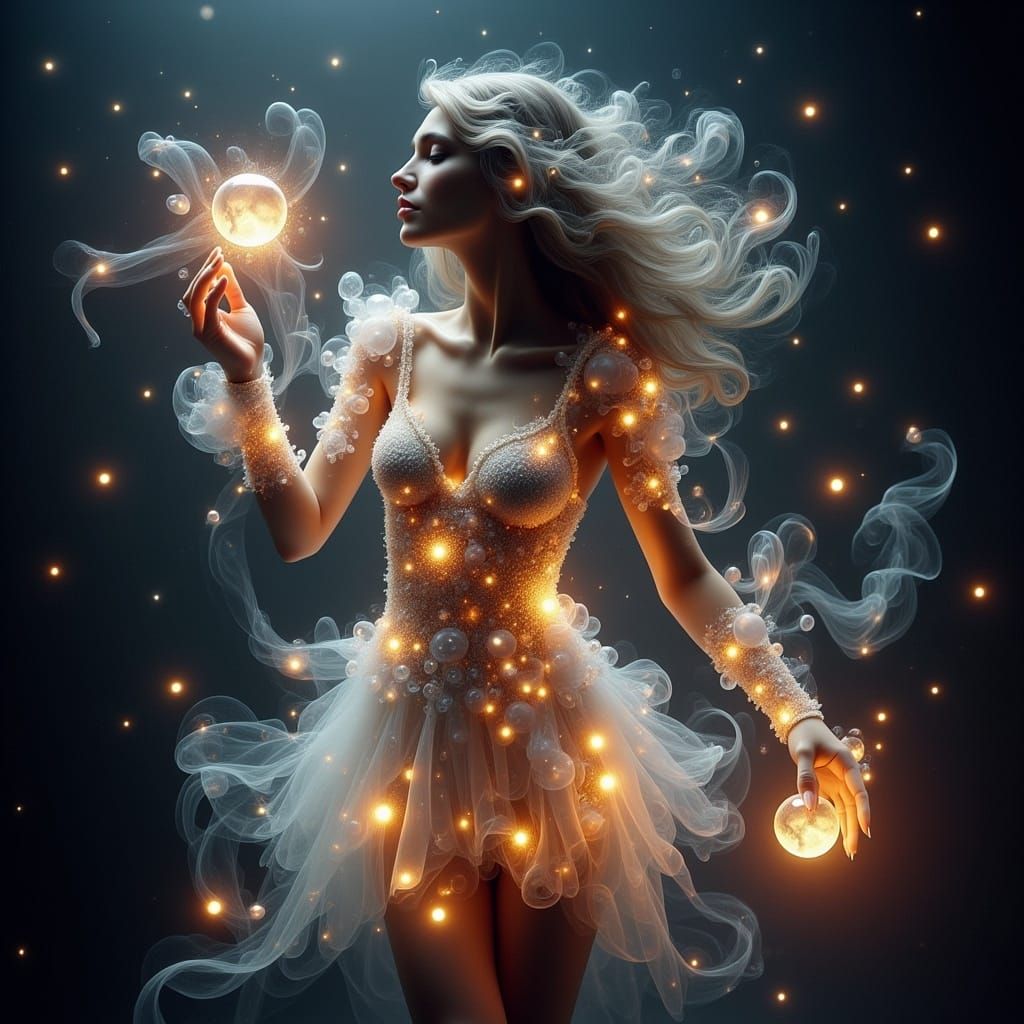 Glowing Ethereal Goddess in a Starry Dress