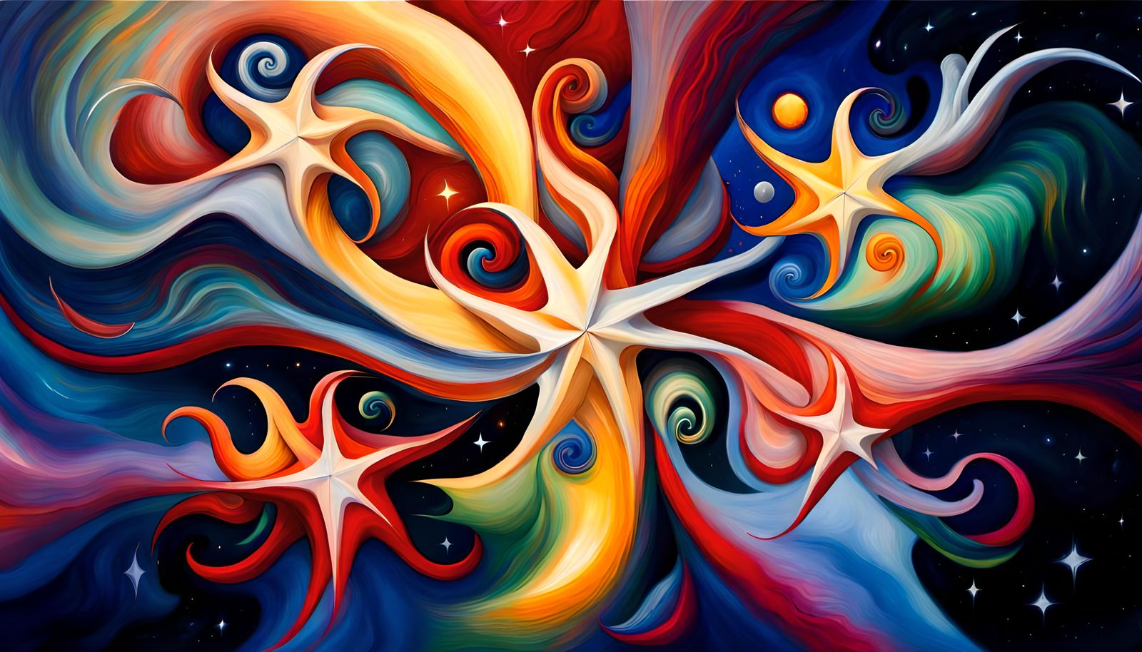 Cosmic Star Dance in Vivid Impasto Oil Style