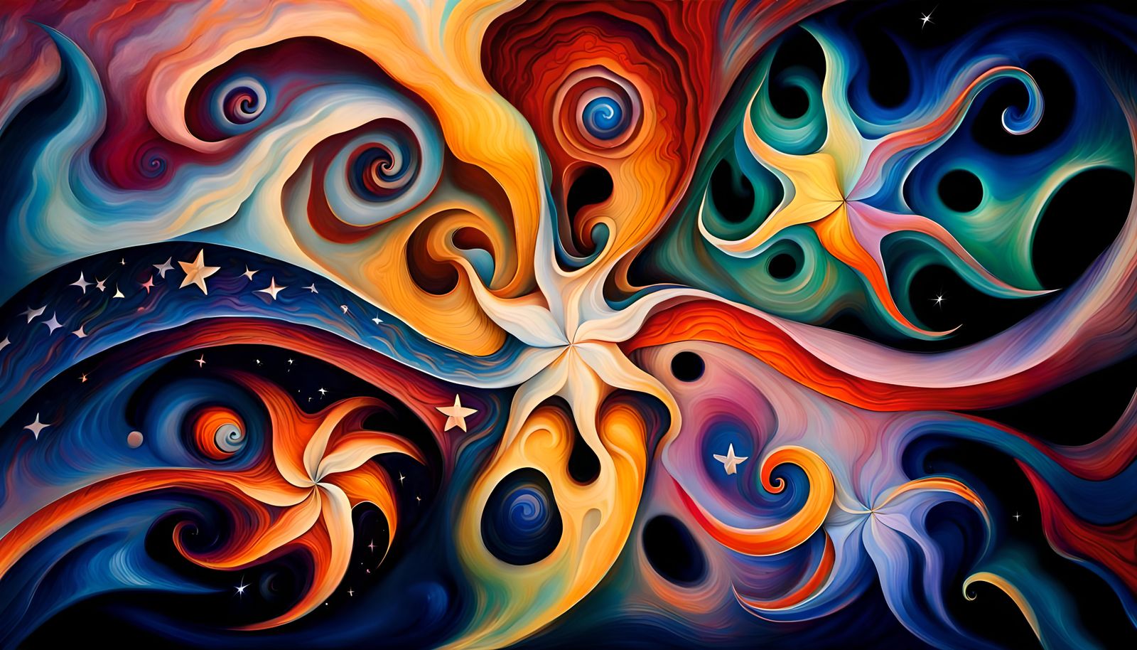 Cosmic Star Beings Dance in Vivid Impasto Oil