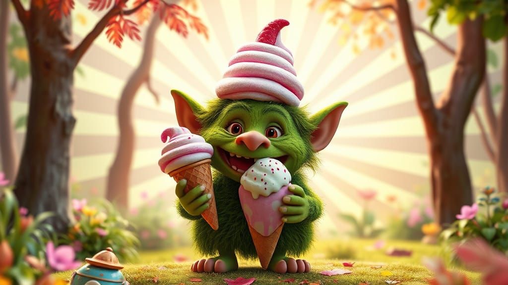 Moss Troll Enjoys Ice Cream: Pixar Style