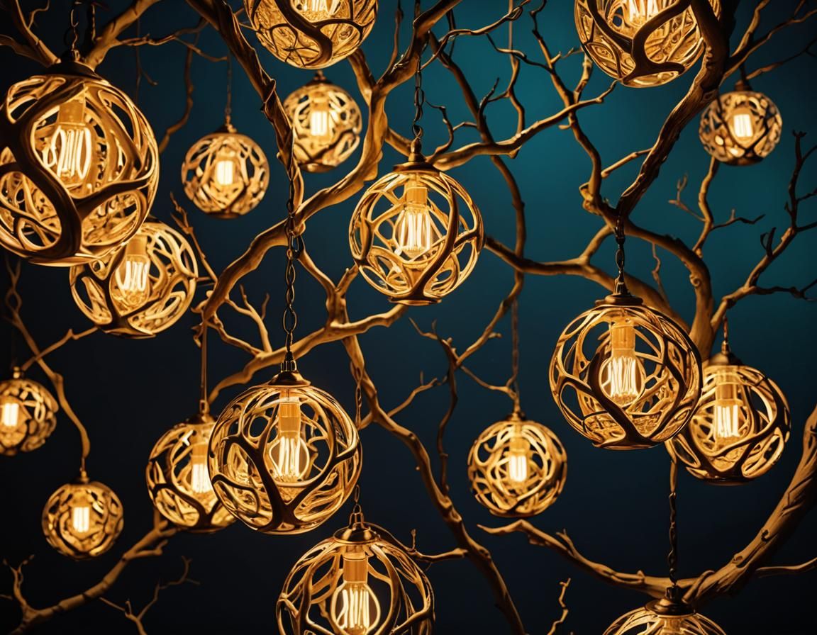 Surreal Lamps with Glowing Orbs in Vibrant Colors