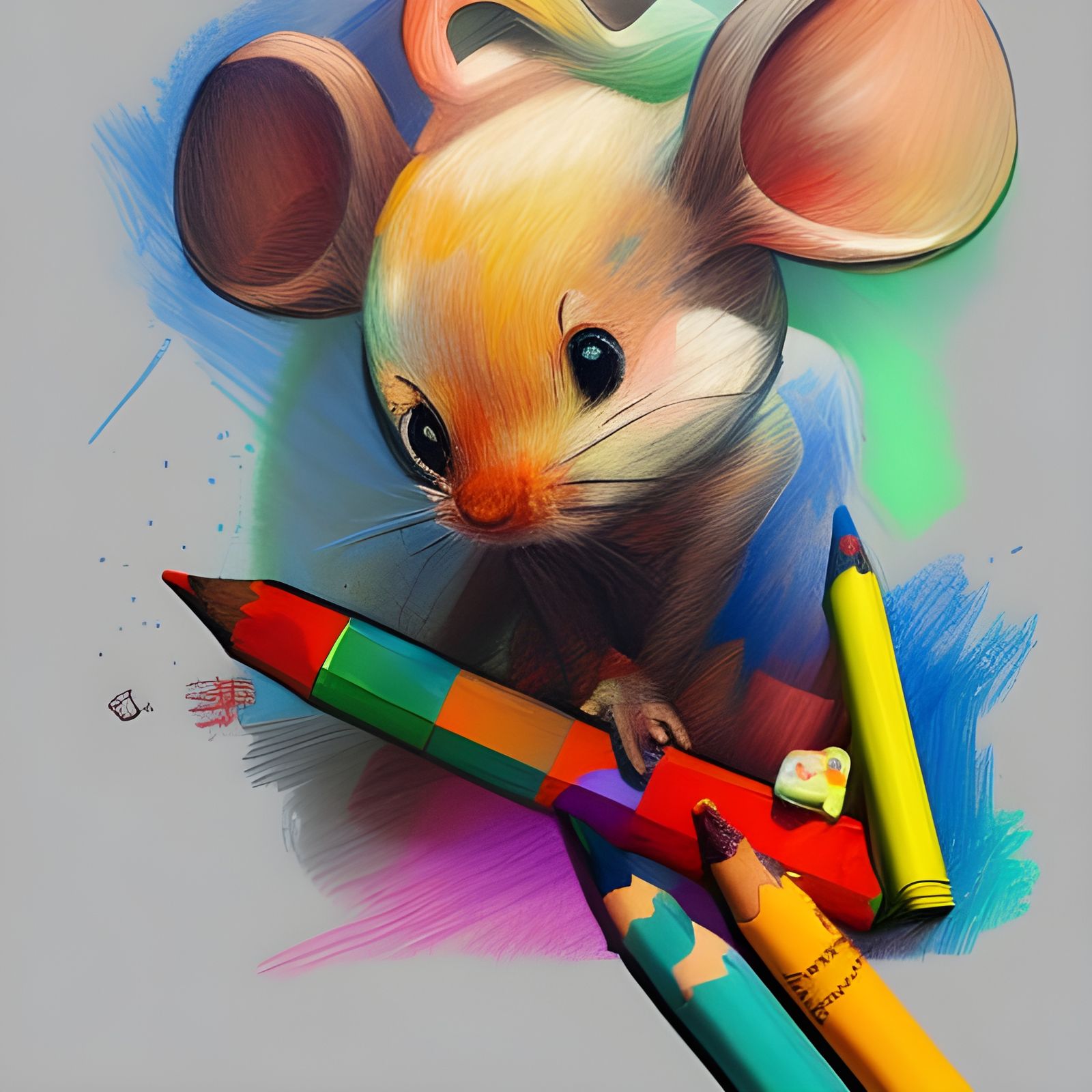 Colorful Mouse Artist in Impressionist Crayon Style