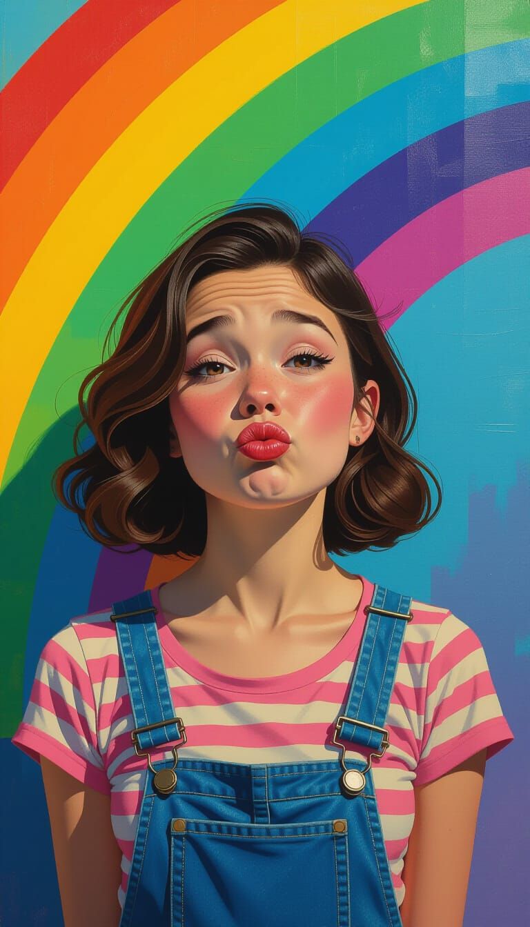 Girl with Funny Face in Rainbow Room, Matte Painting