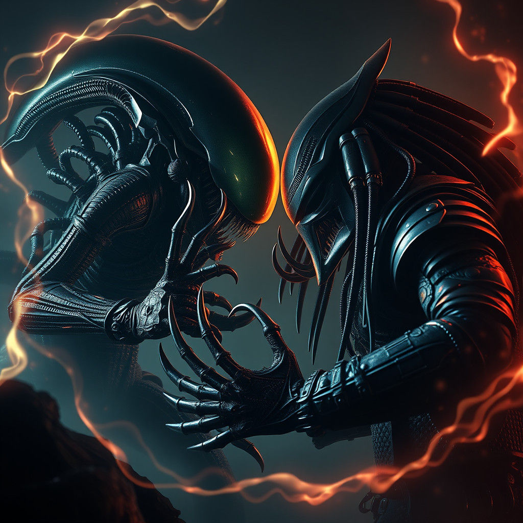 Xenomorph vs Predator: Dark Fantasy Art Nouveau Clash