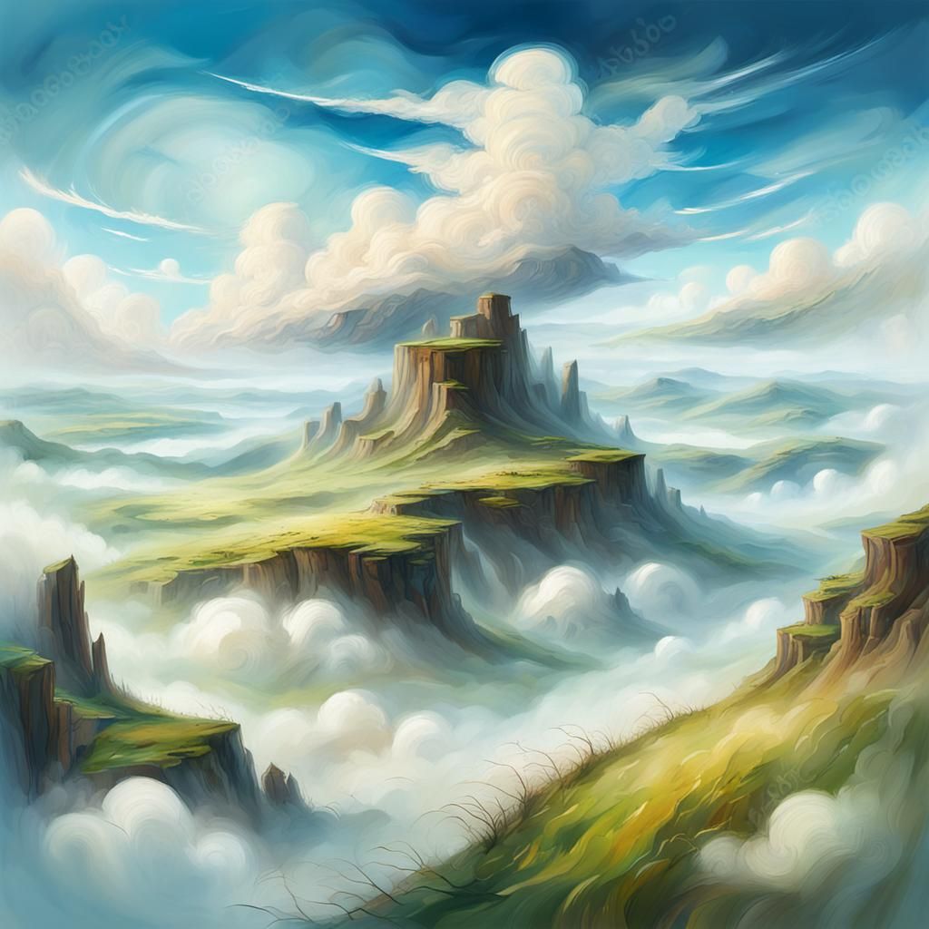 Floating Islands: Windswept Hills in Dreamy Landscape