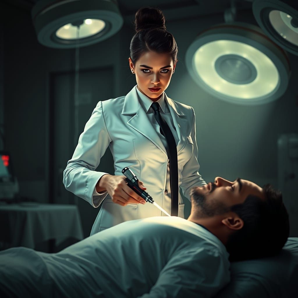 Futuristic Nurse Ready to Drill Patient