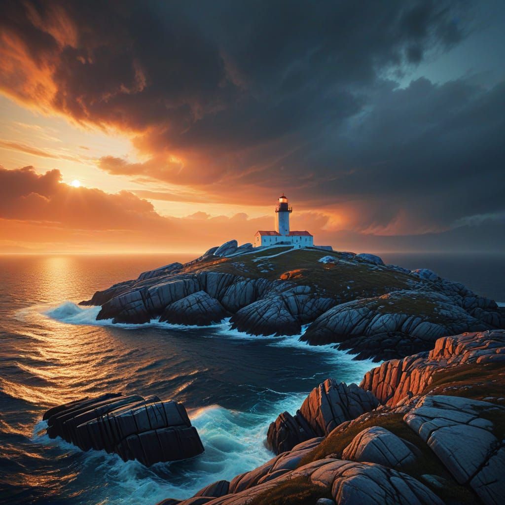 Abstract Lighthouse at Dawn in Norway | Impressionistic Art