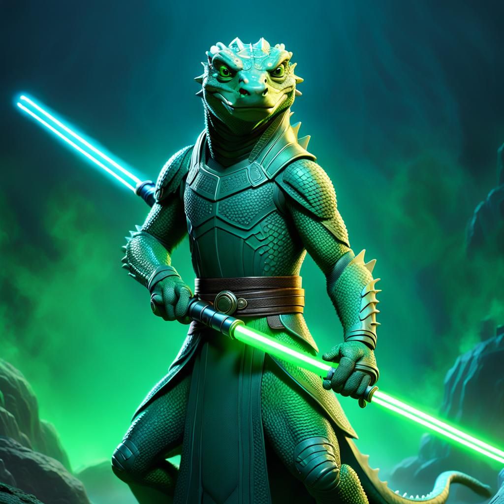 Komodo Dragon Jedi Knight in Pixar Style
