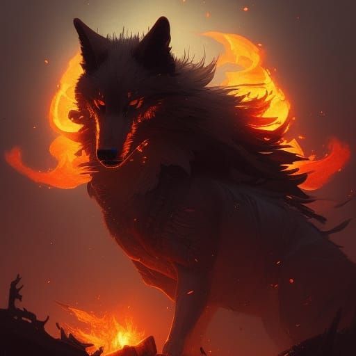 Fiery Wolf in Dark Fantasy Style