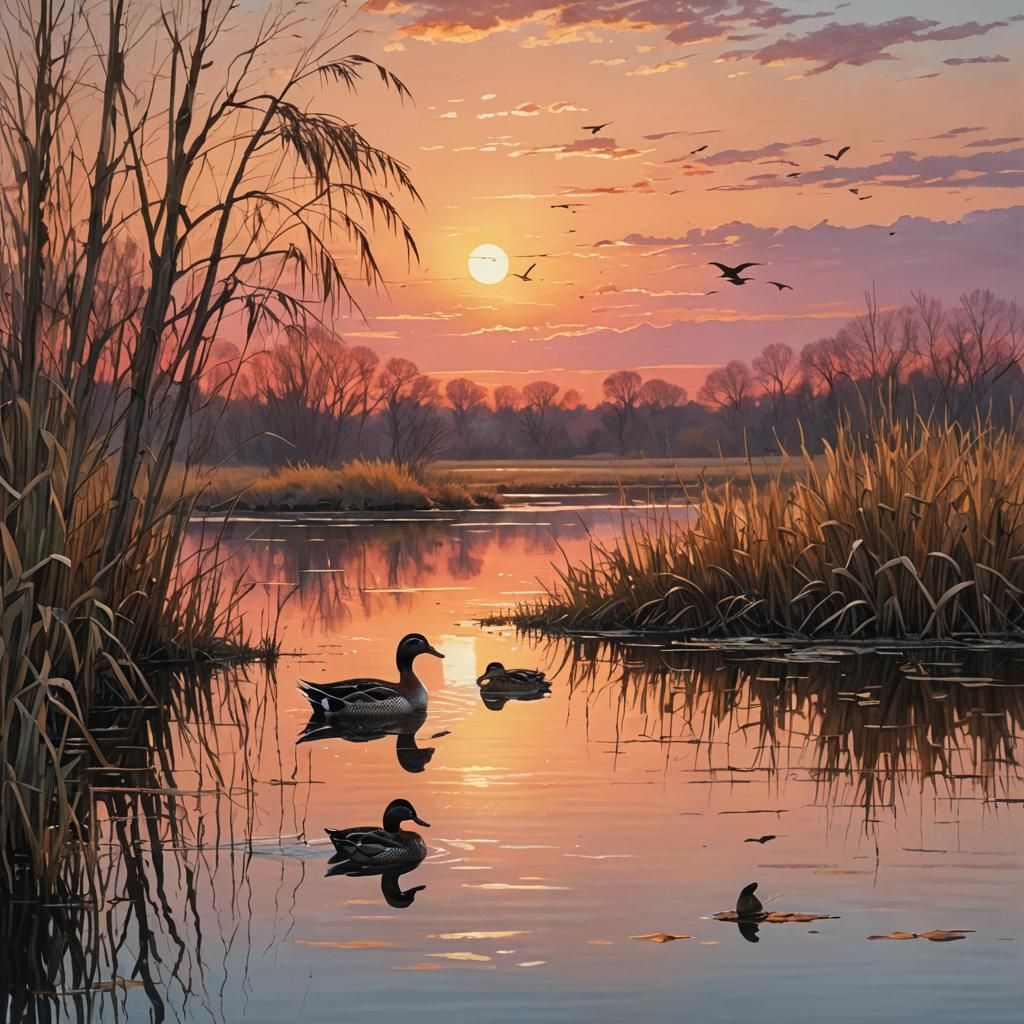 Sunset Lake Duck in Watercolor