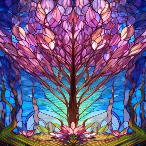 Stained glass magnolia tree