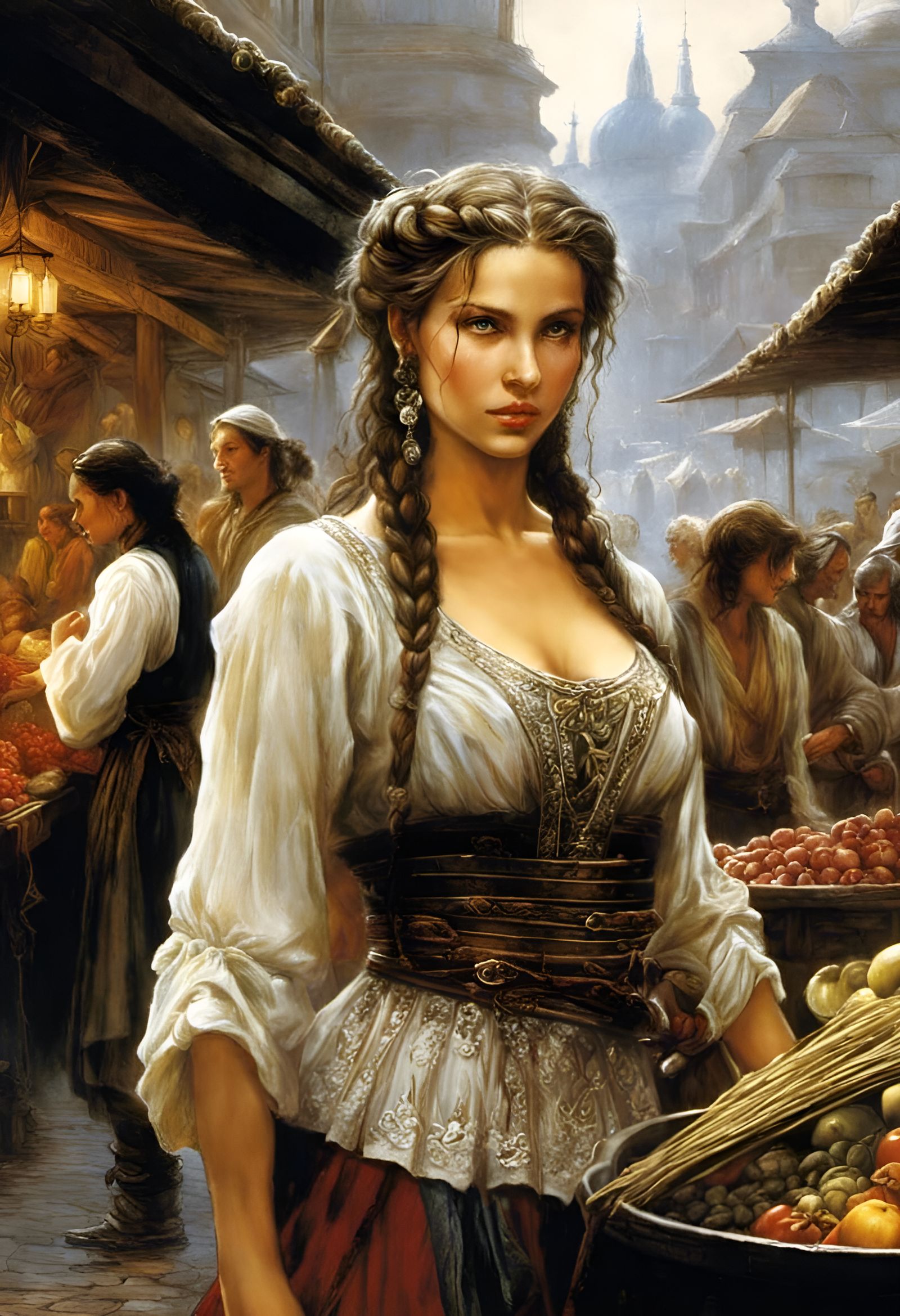 Fantasy Market Scene in Detailed Matte Painting Style