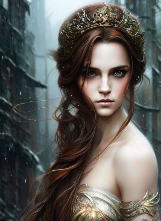 Princess Belle in Rain: Hyperdetailed Digital Portrait