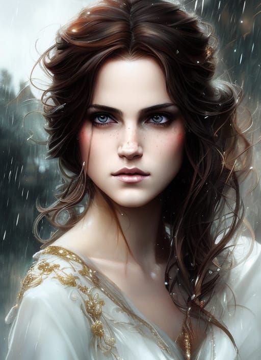 Princess Belle Headshot in Rain, Comic Book Art