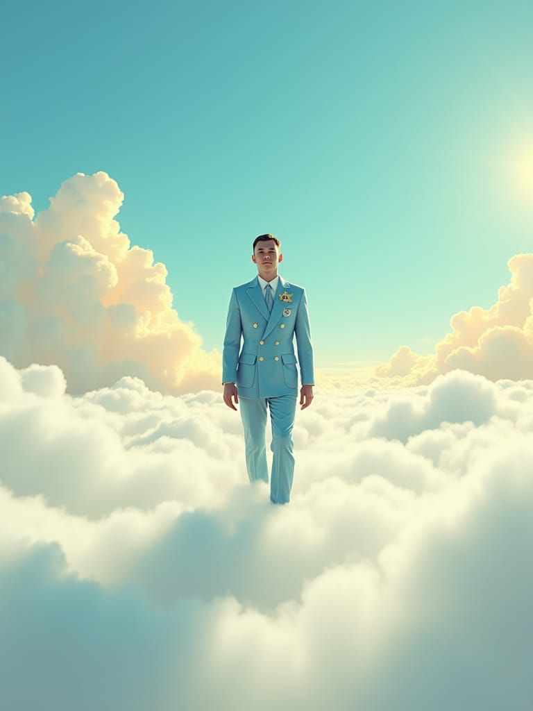 Meteorologist Merging With Infinite Sky: Surreal Digital Art