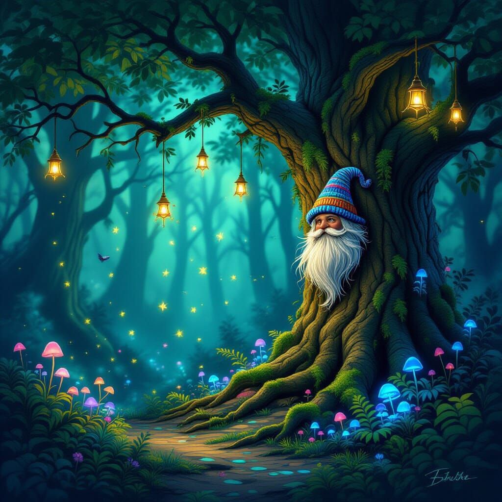 Magical Forest with Spider and Bats in Fantasy Painting Styl...